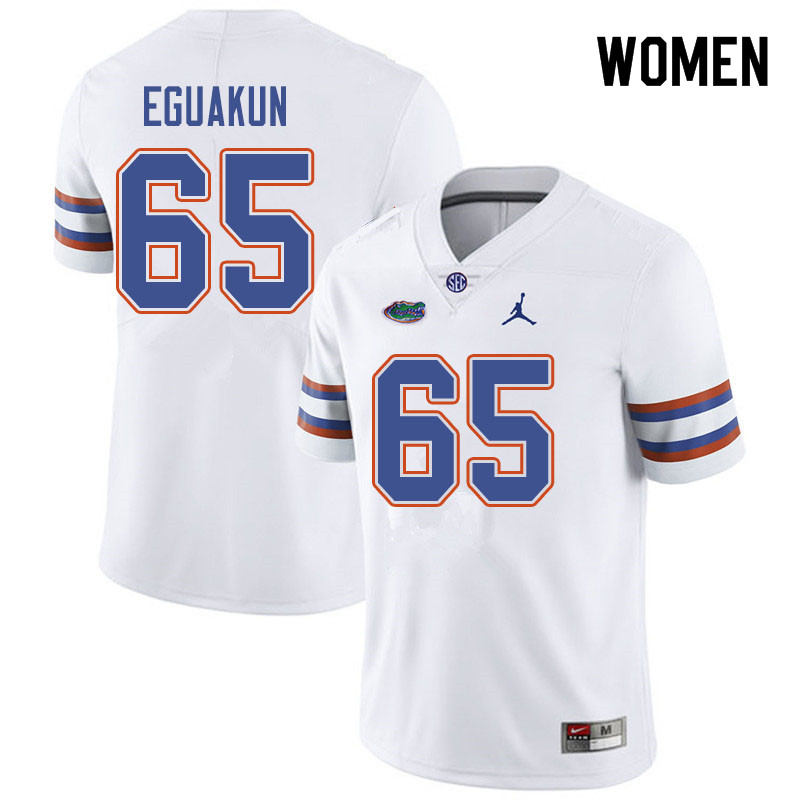 Jordan Brand Women #65 Kingsley Eguakun Florida Gators College Football Jerseys Sale-White - Click Image to Close